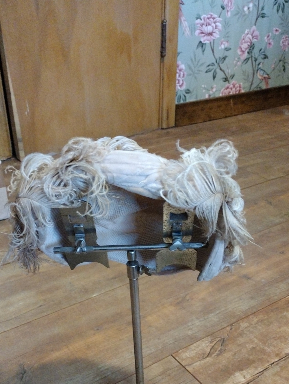 Feather Trimmed Beige Cocktail Hat - Picture 2 of 8